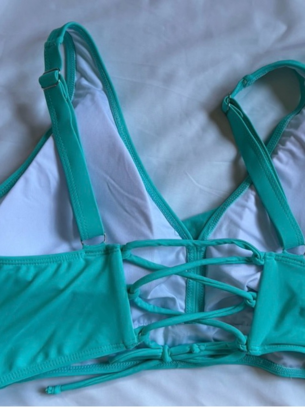 DACI Teal Twist Wrap Front Bikini Swim Top XL NWT Lace Up Size Beach Summer Pool - Picture 4 of 11